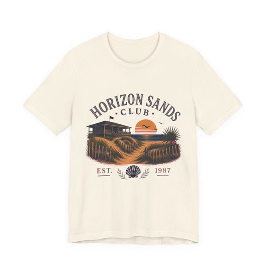 Horizon Sands Club Vintage Graphic Tee – Retro Coastal Sunset Style Shirt
