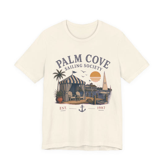 Palm Cove Sailing Society Vintage Graphic Tee – Retro Marina Style Shirt
