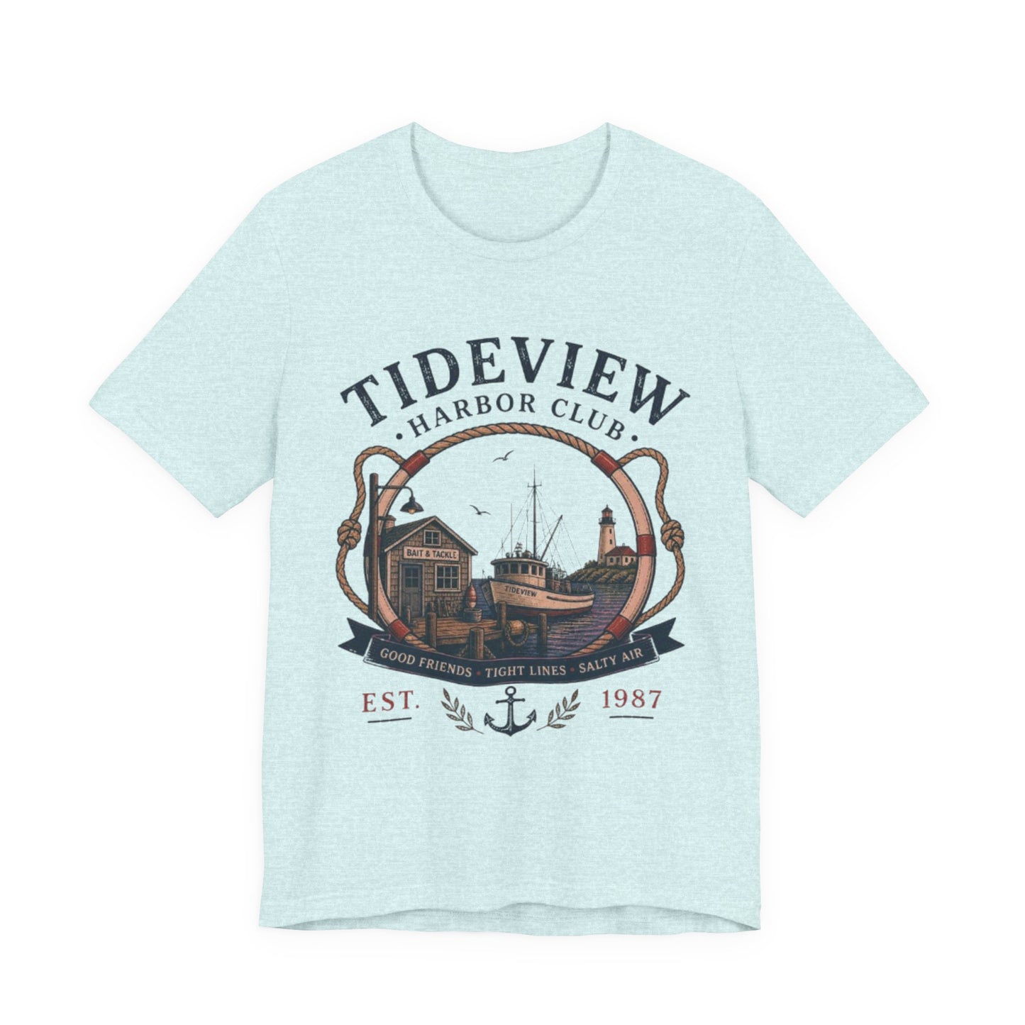 Tideview Harbor Club Vintage Graphic Tee – Retro Fishing Dock Style Shirt