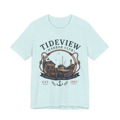 Tideview Harbor Club Vintage Graphic Tee – Retro Fishing Dock Style Shirt