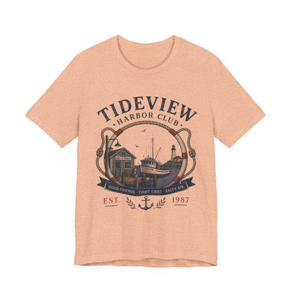 Tideview Harbor Club Vintage Graphic Tee – Retro Fishing Dock Style Shirt