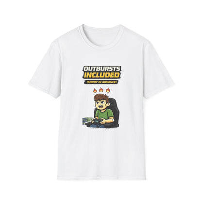 “Outbursts Included — Sorry in Advance” Funny Gamer Graphic Tee