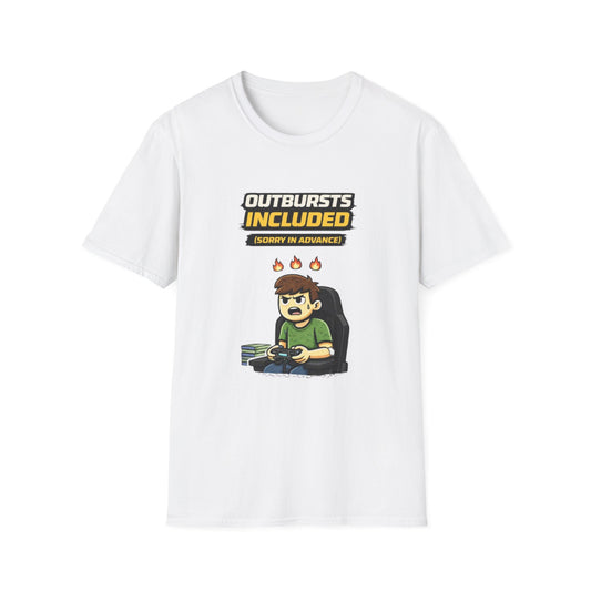 “Outbursts Included — Sorry in Advance” Funny Gamer Graphic Tee