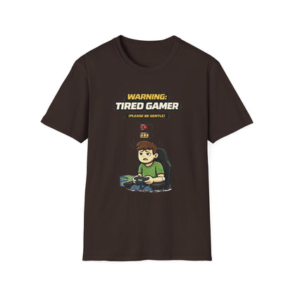 "Warning Tired Gamer" Funny Gamer Graphic Tee
