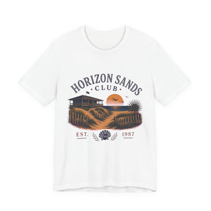 Horizon Sands Club Vintage Graphic Tee – Retro Coastal Sunset Style Shirt
