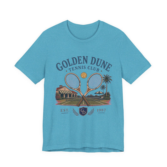Golden Dune Tennis Club Vintage Graphic Tee – Retro Resort Sport Style Shirt