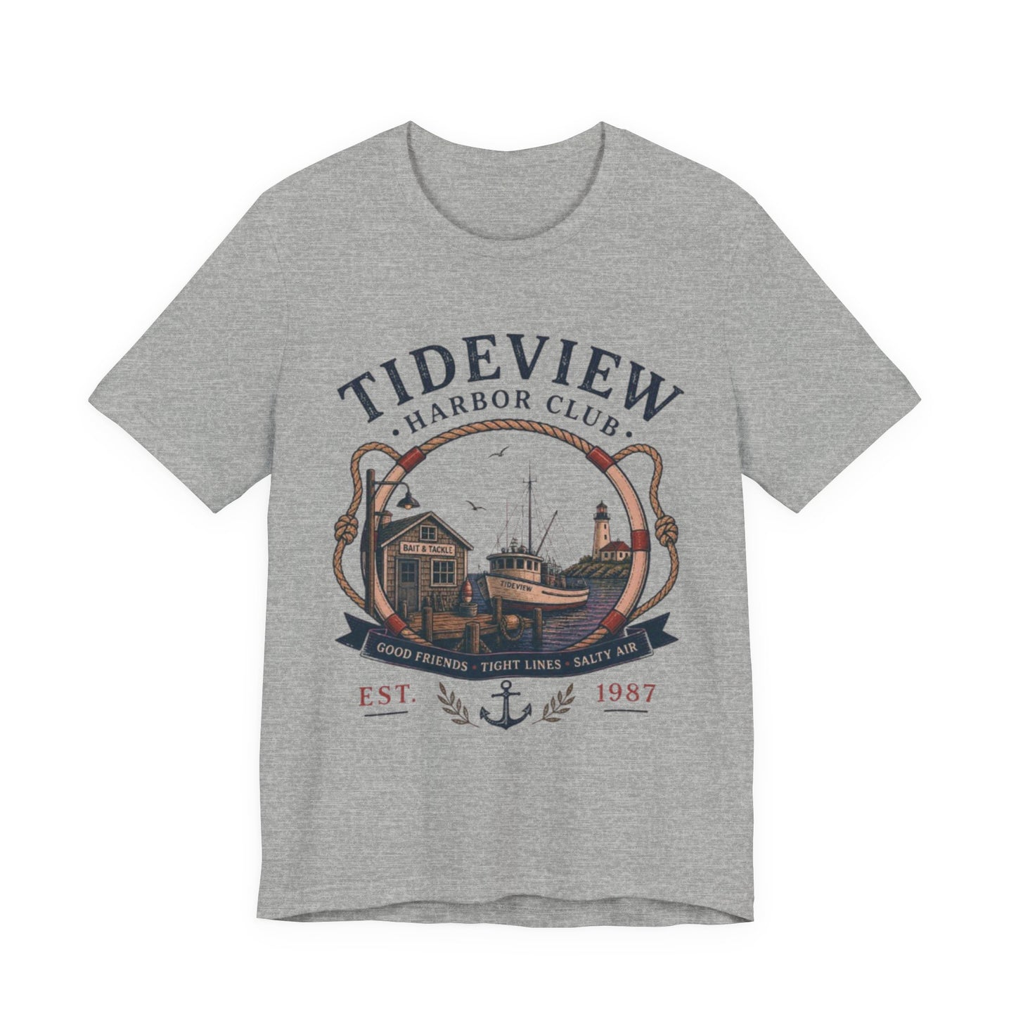 Tideview Harbor Club Vintage Graphic Tee – Retro Fishing Dock Style Shirt
