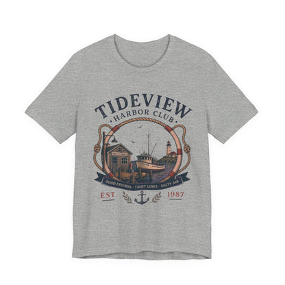 Tideview Harbor Club Vintage Graphic Tee – Retro Fishing Dock Style Shirt