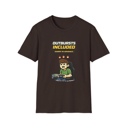 “Outbursts Included — Sorry in Advance” Funny Gamer Graphic Tee
