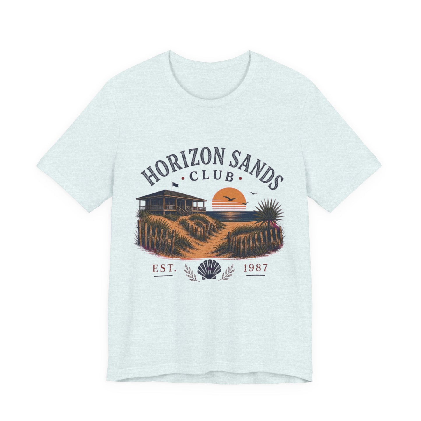 Horizon Sands Club Vintage Graphic Tee – Retro Coastal Sunset Style Shirt