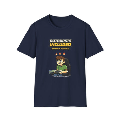 “Outbursts Included — Sorry in Advance” Funny Gamer Graphic Tee