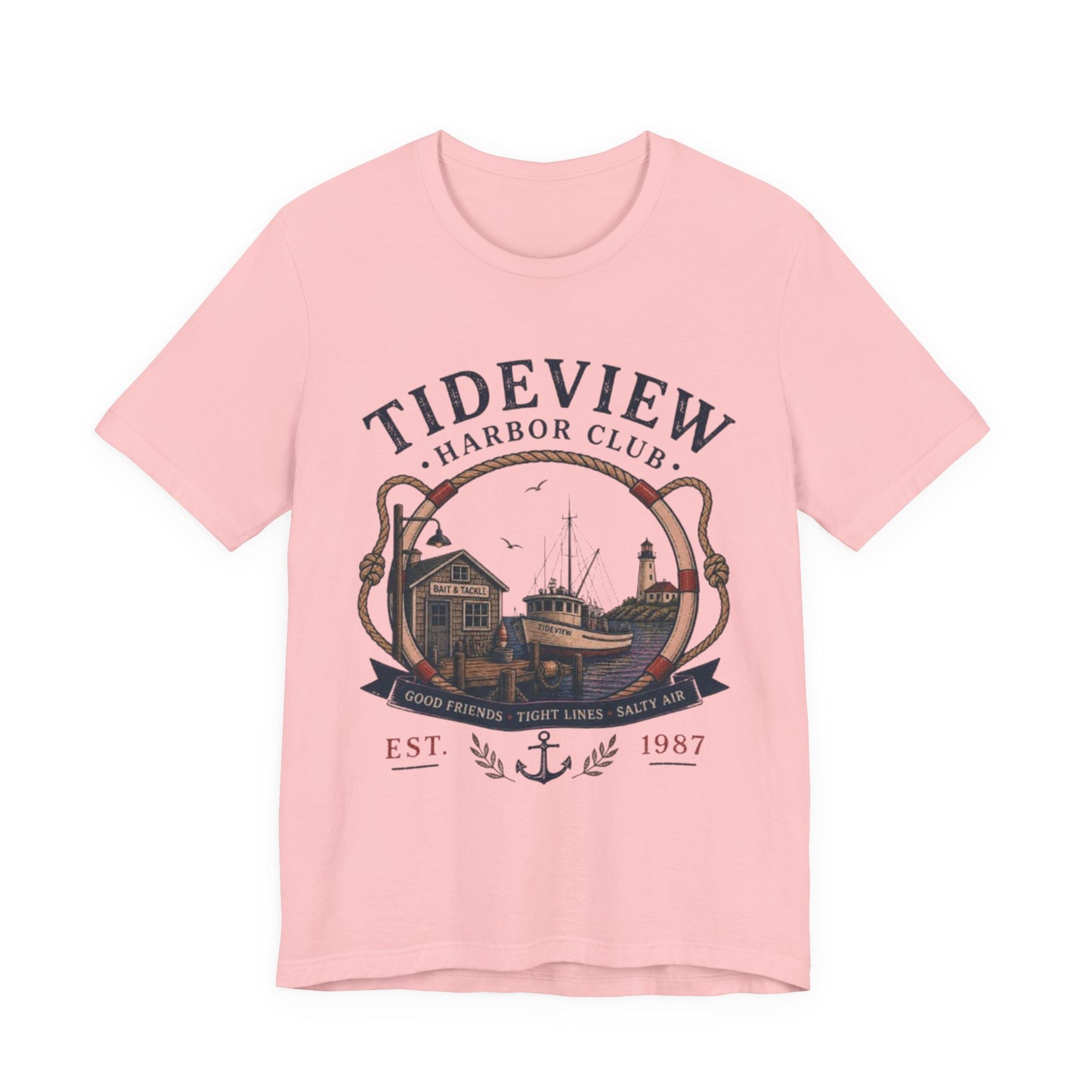 Tideview Harbor Club Vintage Graphic Tee – Retro Fishing Dock Style Shirt