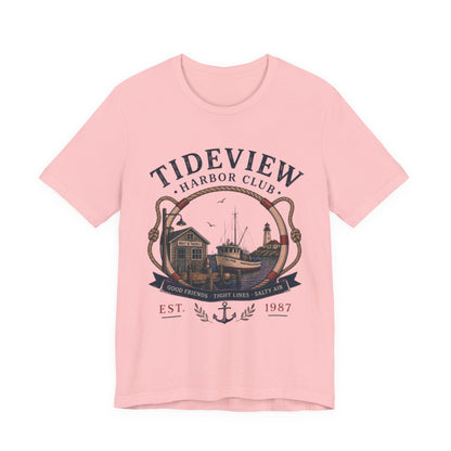 Tideview Harbor Club Vintage Graphic Tee – Retro Fishing Dock Style Shirt
