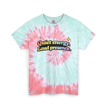 "Quiet energy, Loud presence." Tie-Dye Retro Graphic Tee