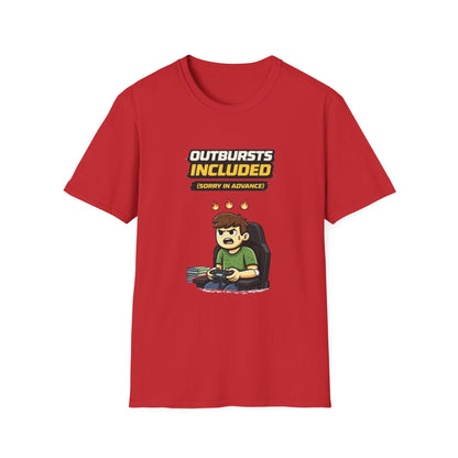 “Outbursts Included — Sorry in Advance” Funny Gamer Graphic Tee