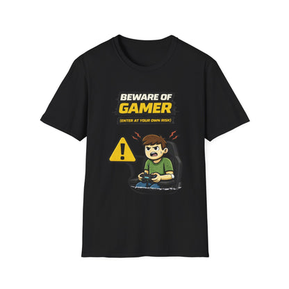 "Beware of Gamer T-Shirt" Funny Gamer Graphic Tee