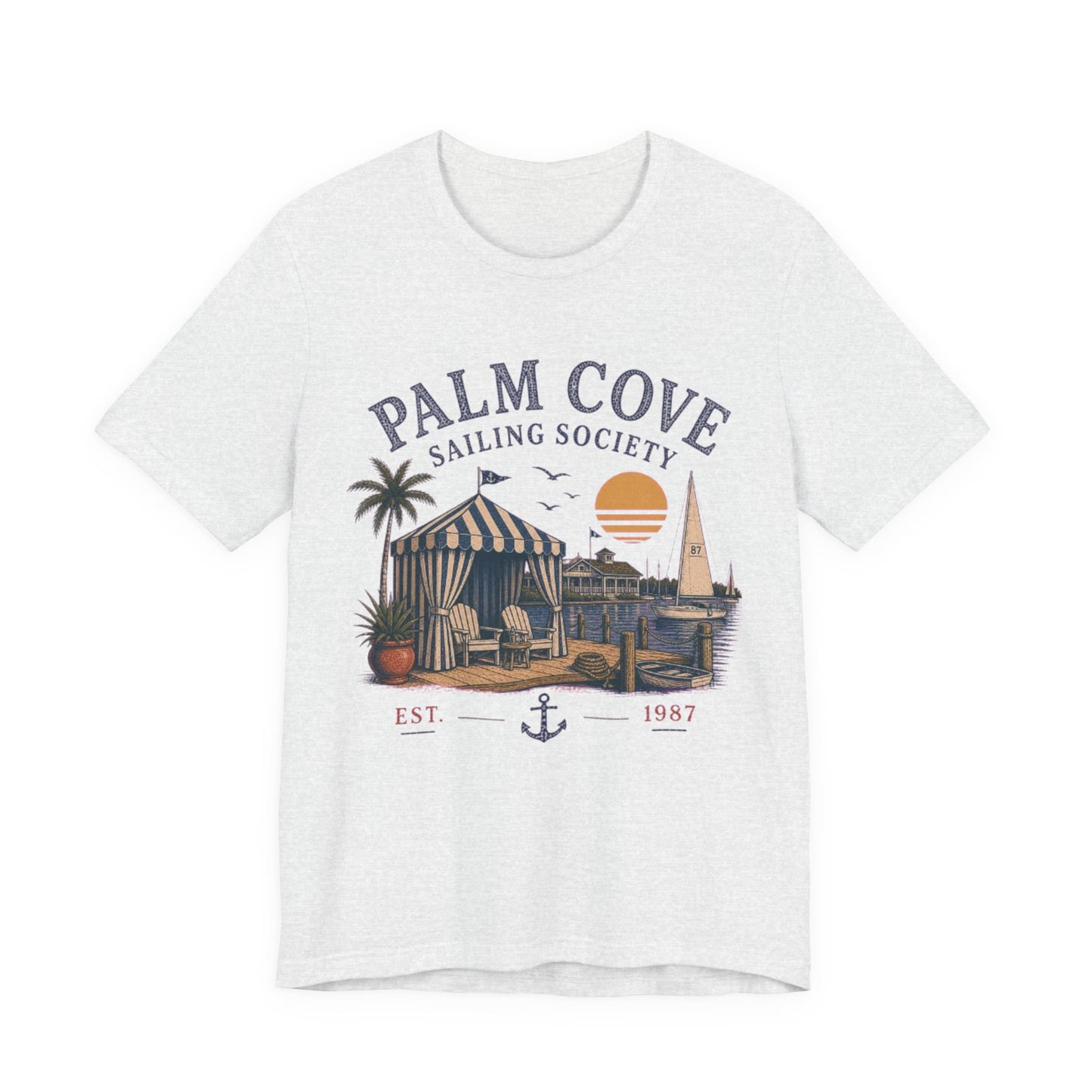 Palm Cove Sailing Society Vintage Graphic Tee – Retro Marina Style Shirt