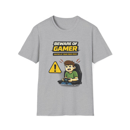 "Beware of Gamer T-Shirt" Funny Gamer Graphic Tee