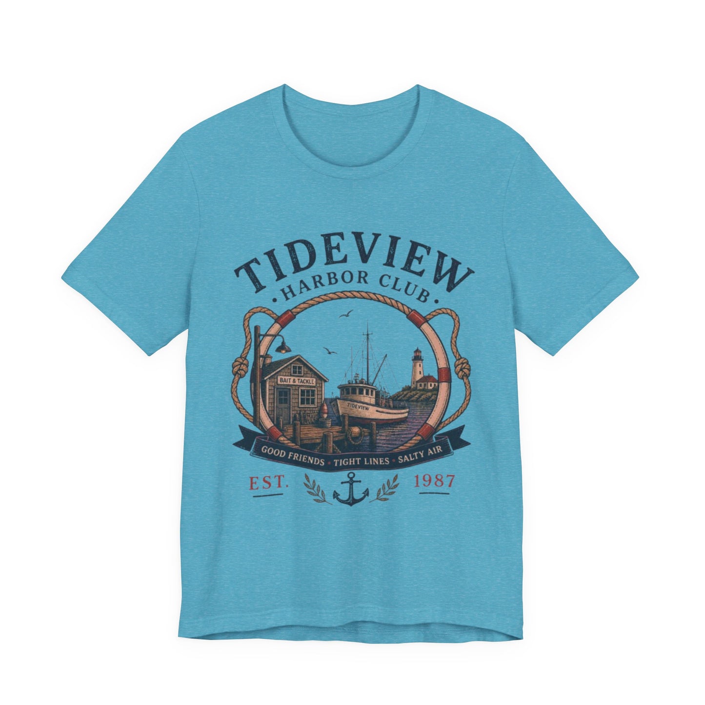 Tideview Harbor Club Vintage Graphic Tee – Retro Fishing Dock Style Shirt