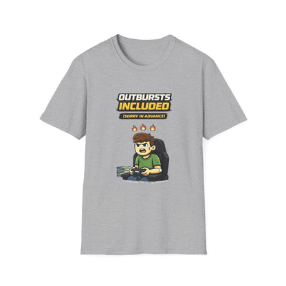 “Outbursts Included — Sorry in Advance” Funny Gamer Graphic Tee