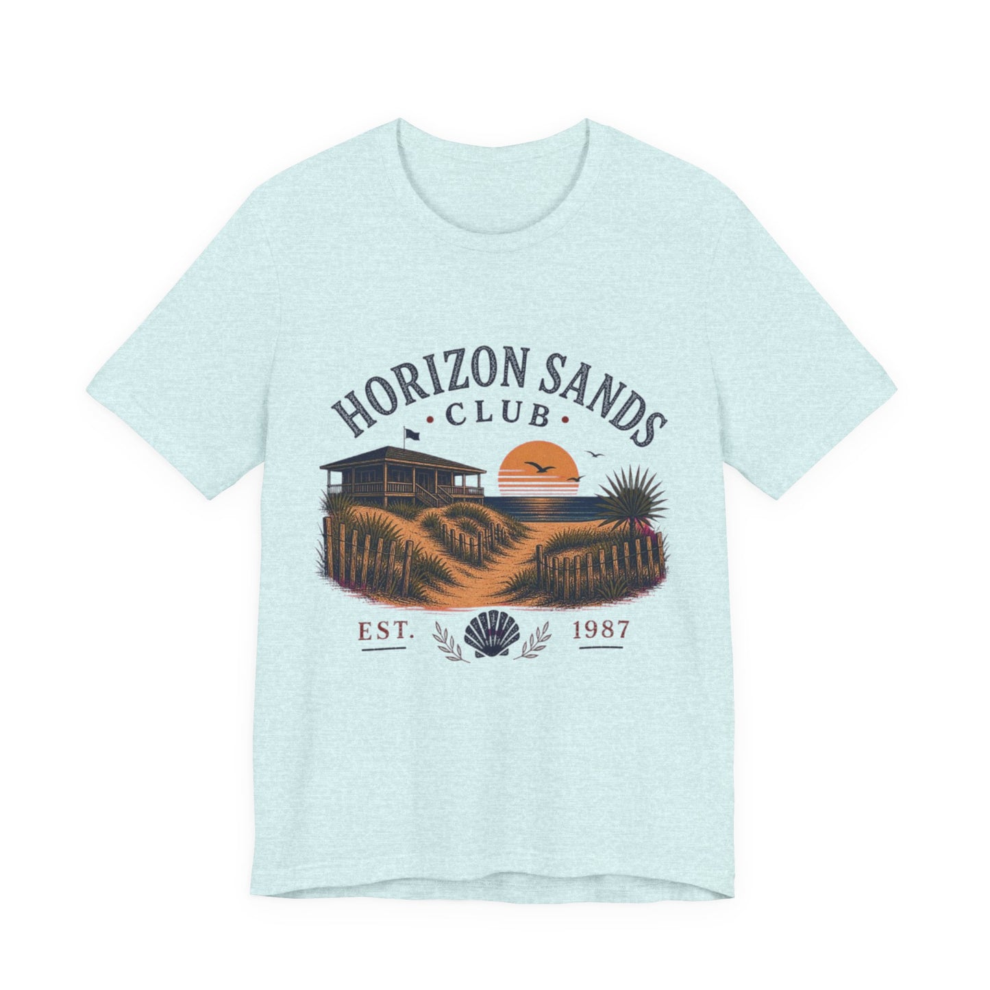 Horizon Sands Club Vintage Graphic Tee – Retro Coastal Sunset Style Shirt