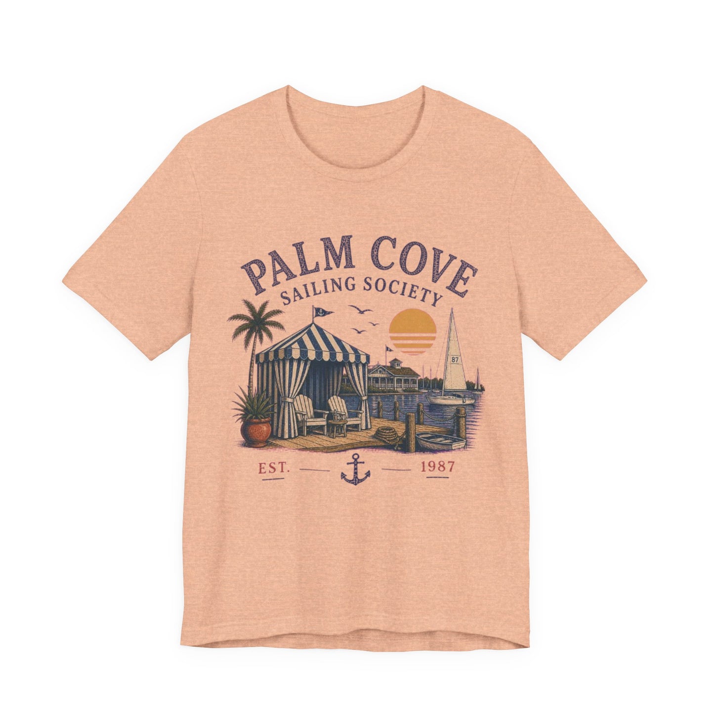 Palm Cove Sailing Society Vintage Graphic Tee – Retro Marina Style Shirt