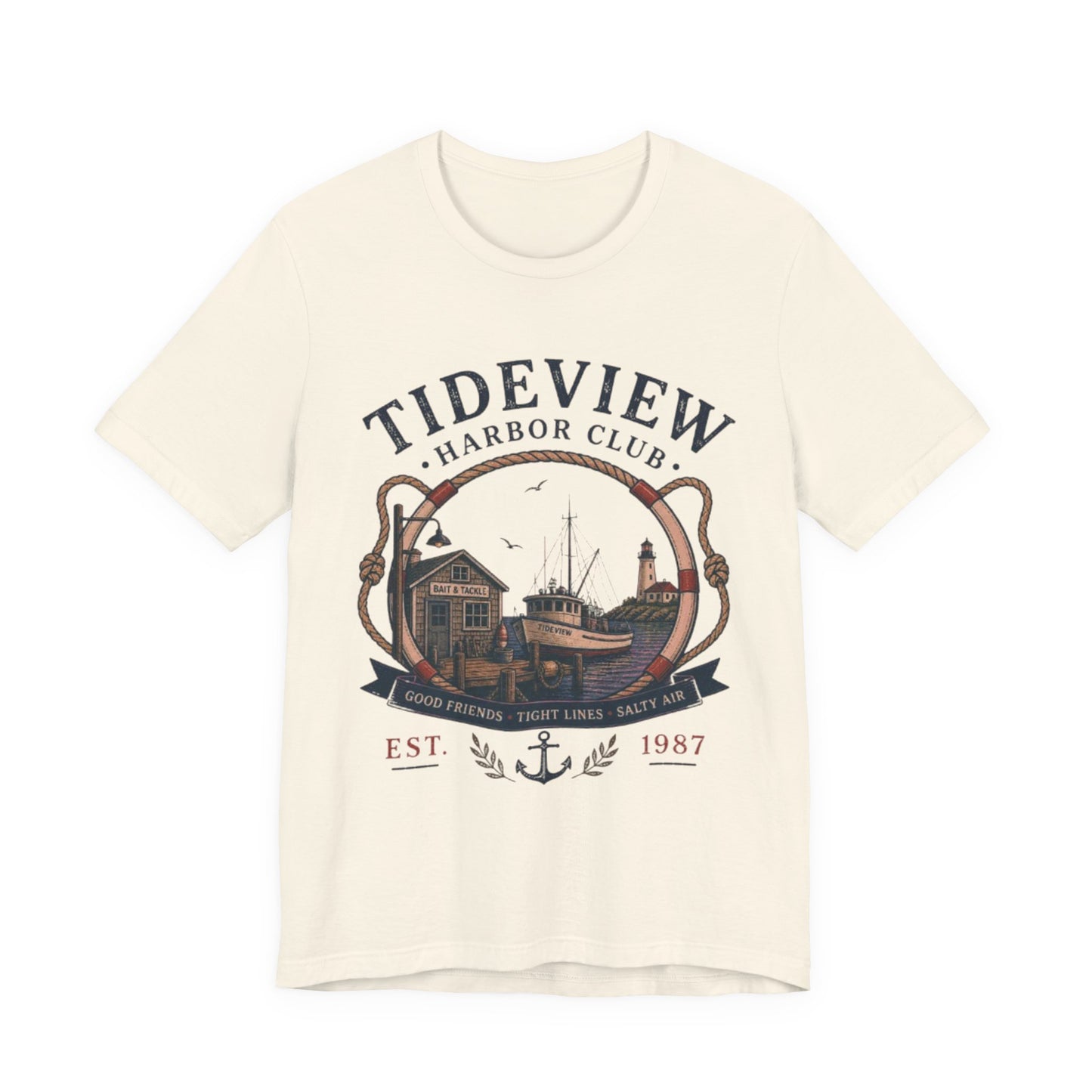 Tideview Harbor Club Vintage Graphic Tee – Retro Fishing Dock Style Shirt