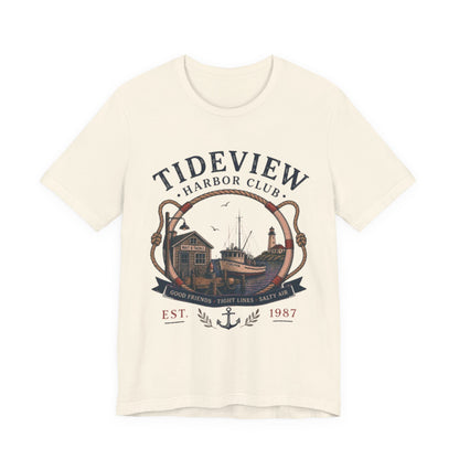 Tideview Harbor Club Vintage Graphic Tee – Retro Fishing Dock Style Shirt