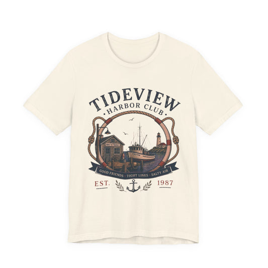 Tideview Harbor Club Vintage Graphic Tee – Retro Fishing Dock Style Shirt