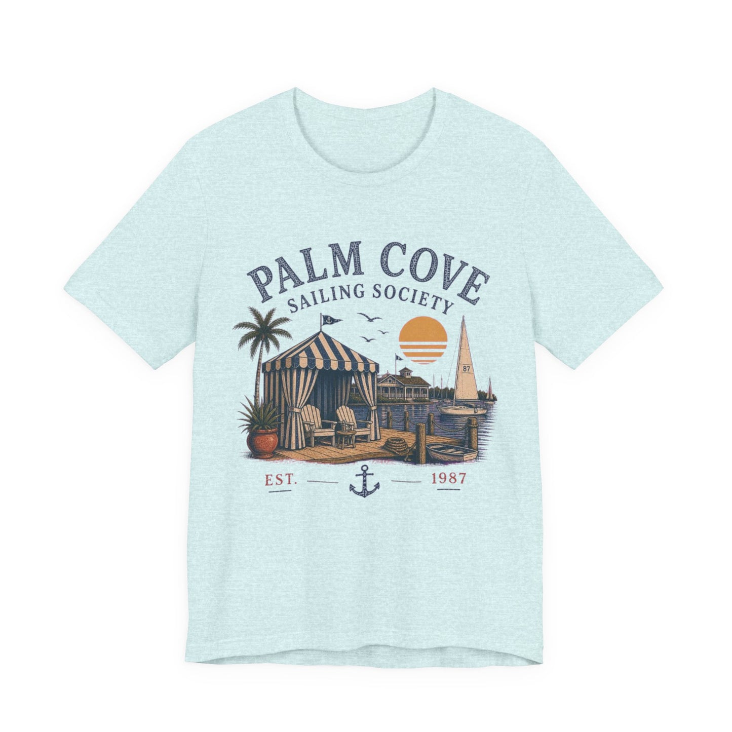 Palm Cove Sailing Society Vintage Graphic Tee – Retro Marina Style Shirt