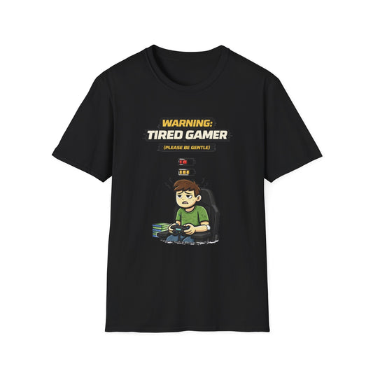 "Warning Tired Gamer" Funny Gamer Graphic Tee