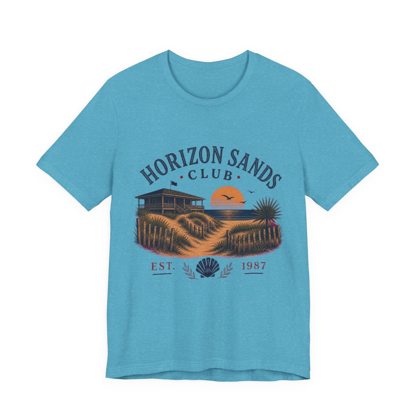 Horizon Sands Club Vintage Graphic Tee – Retro Coastal Sunset Style Shirt