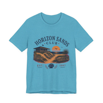 Horizon Sands Club Vintage Graphic Tee – Retro Coastal Sunset Style Shirt