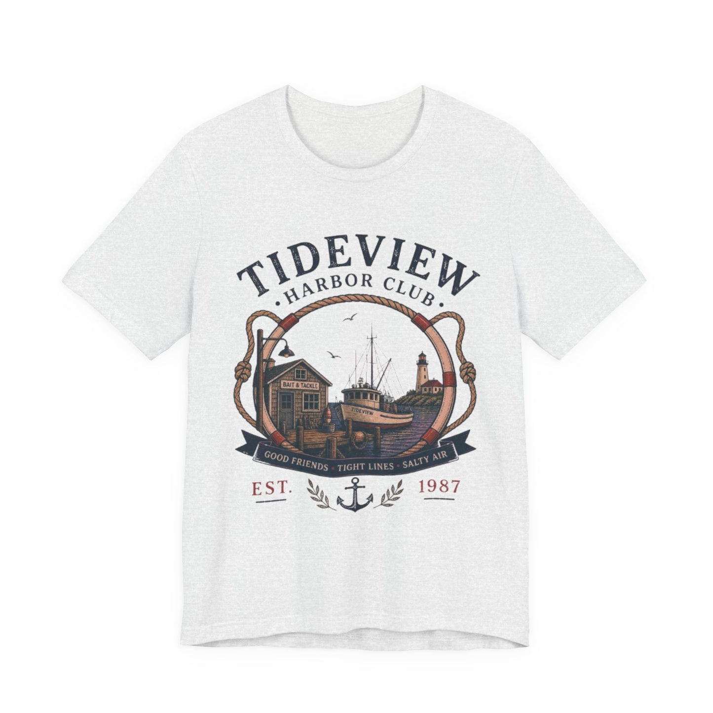 Tideview Harbor Club Vintage Graphic Tee – Retro Fishing Dock Style Shirt