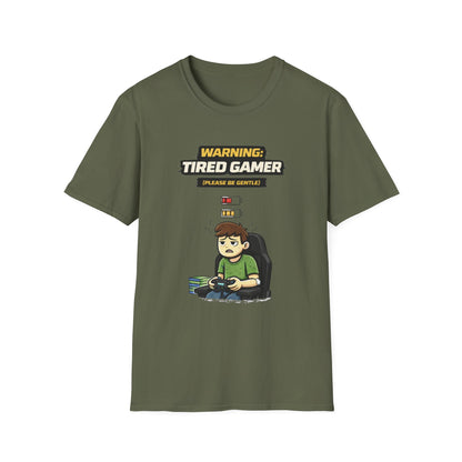 "Warning Tired Gamer" Funny Gamer Graphic Tee