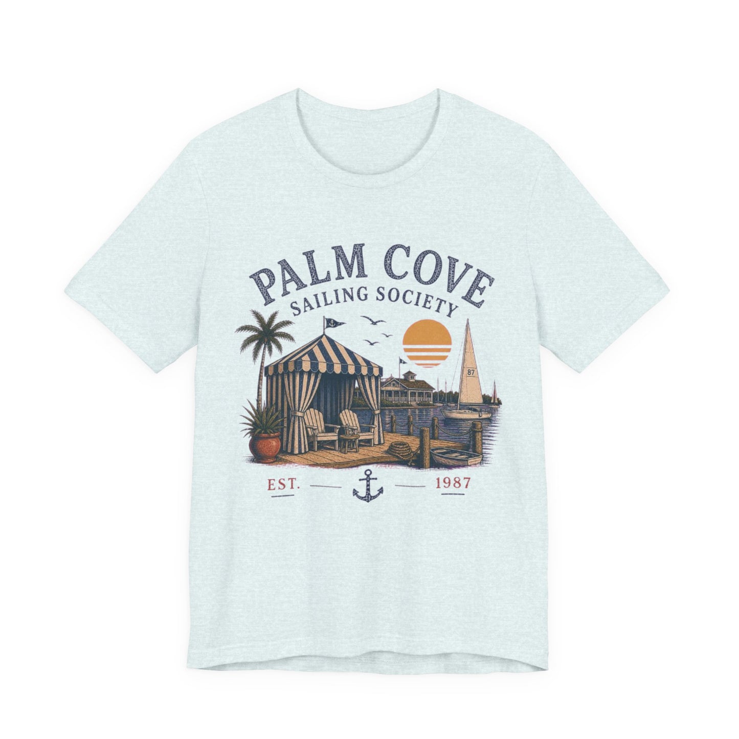Palm Cove Sailing Society Vintage Graphic Tee – Retro Marina Style Shirt