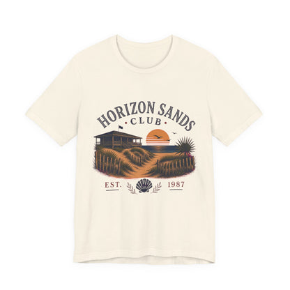 Horizon Sands Club Vintage Graphic Tee – Retro Coastal Sunset Style Shirt