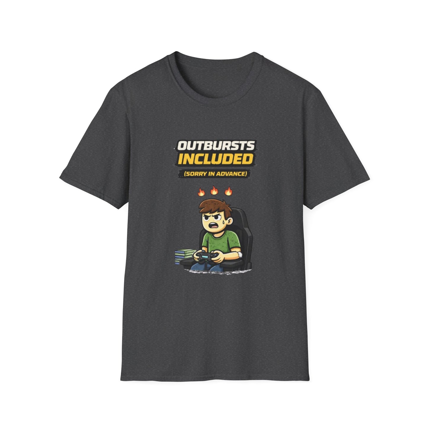 “Outbursts Included — Sorry in Advance” Funny Gamer Graphic Tee