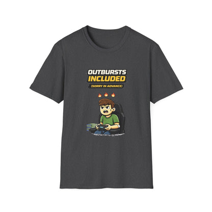 “Outbursts Included — Sorry in Advance” Funny Gamer Graphic Tee