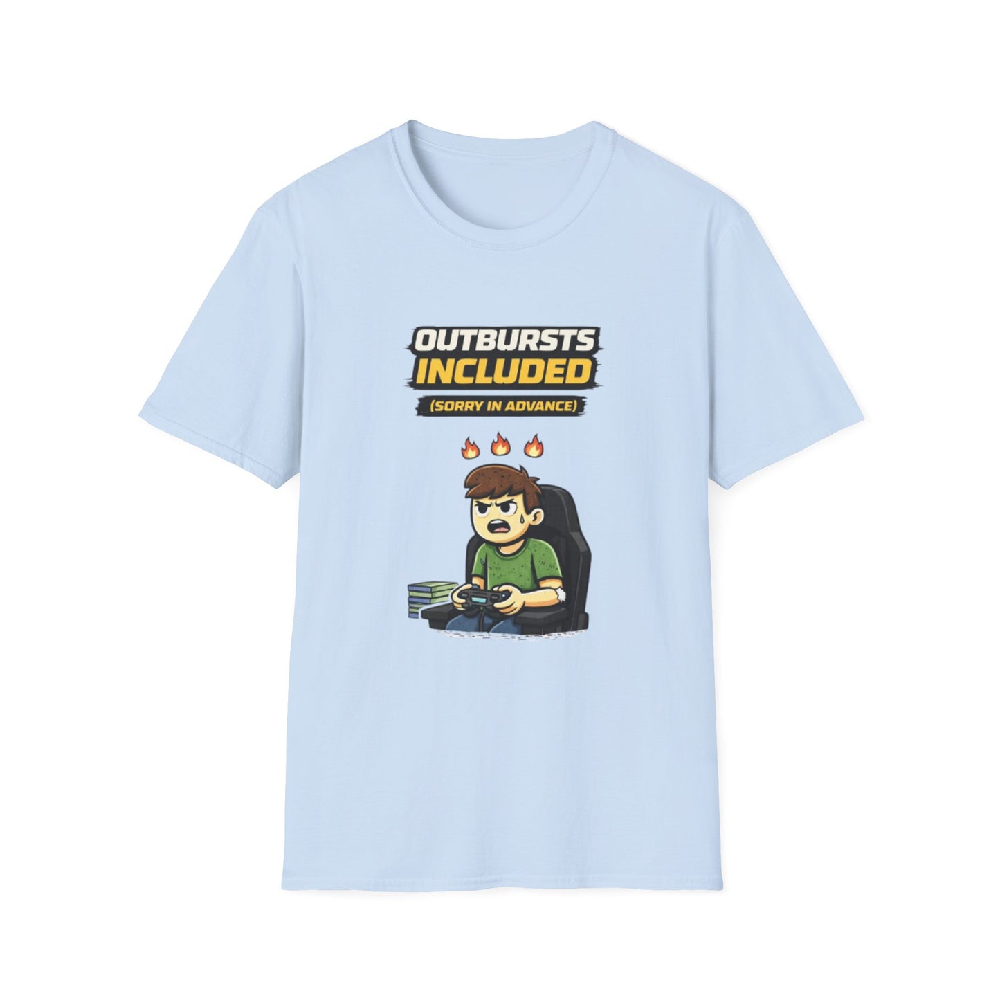 “Outbursts Included — Sorry in Advance” Funny Gamer Graphic Tee