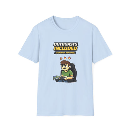“Outbursts Included — Sorry in Advance” Funny Gamer Graphic Tee