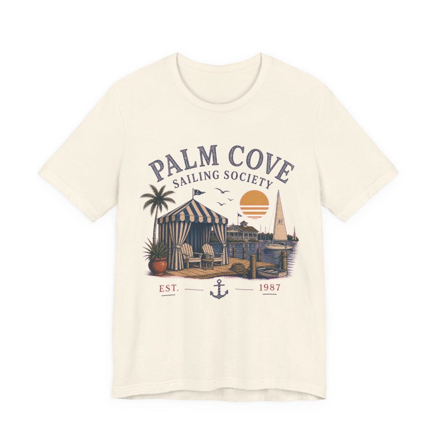 Palm Cove Sailing Society Vintage Graphic Tee – Retro Marina Style Shirt
