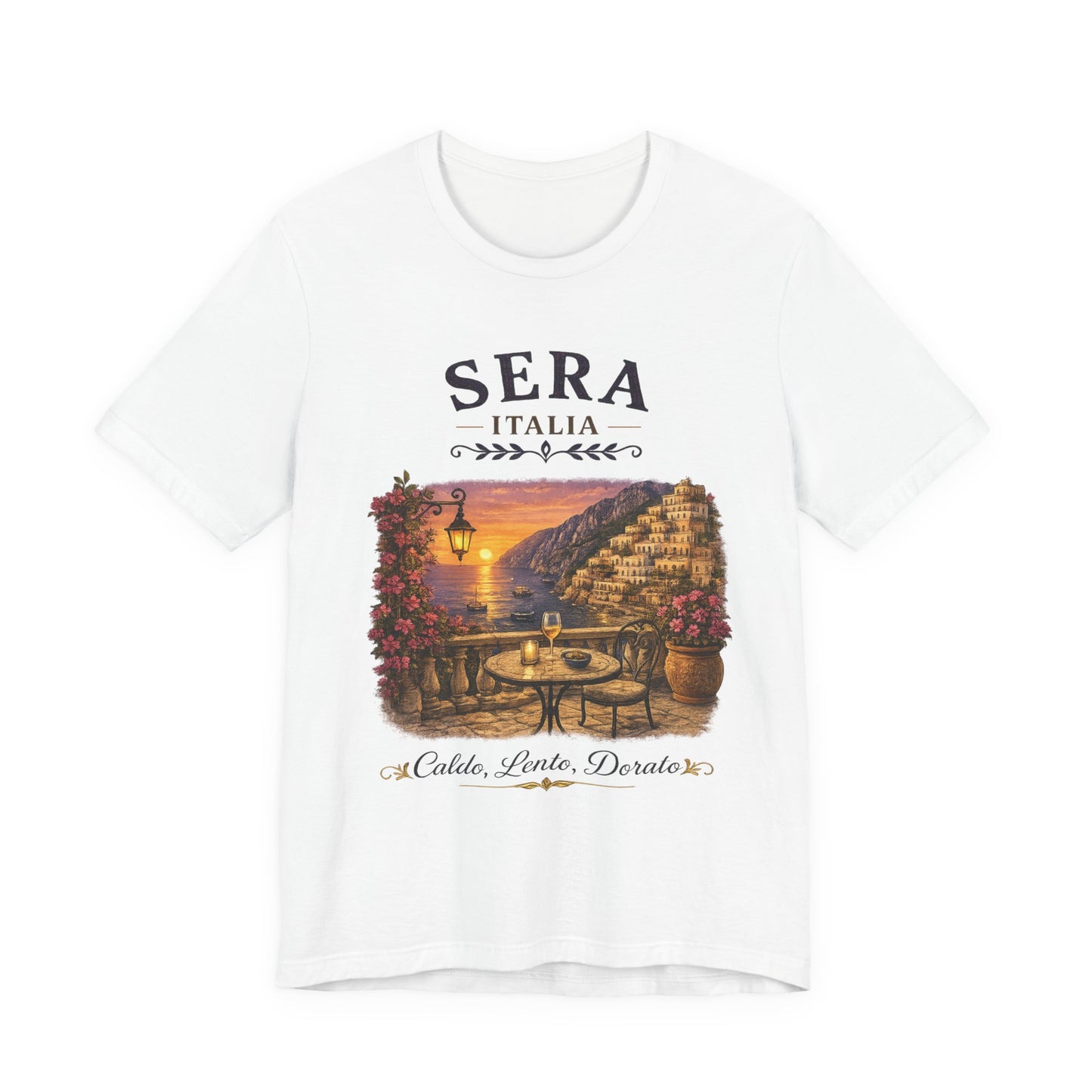Sera Italia Vintage Graphic Tee – Golden Italian Sunset Coastal Shirt
