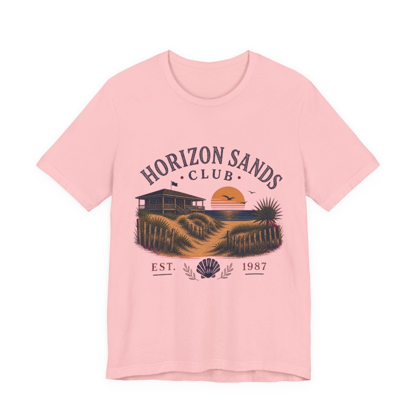 Horizon Sands Club Vintage Graphic Tee – Retro Coastal Sunset Style Shirt