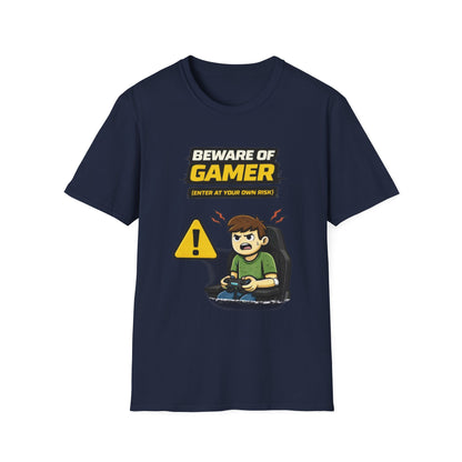 "Beware of Gamer T-Shirt" Funny Gamer Graphic Tee