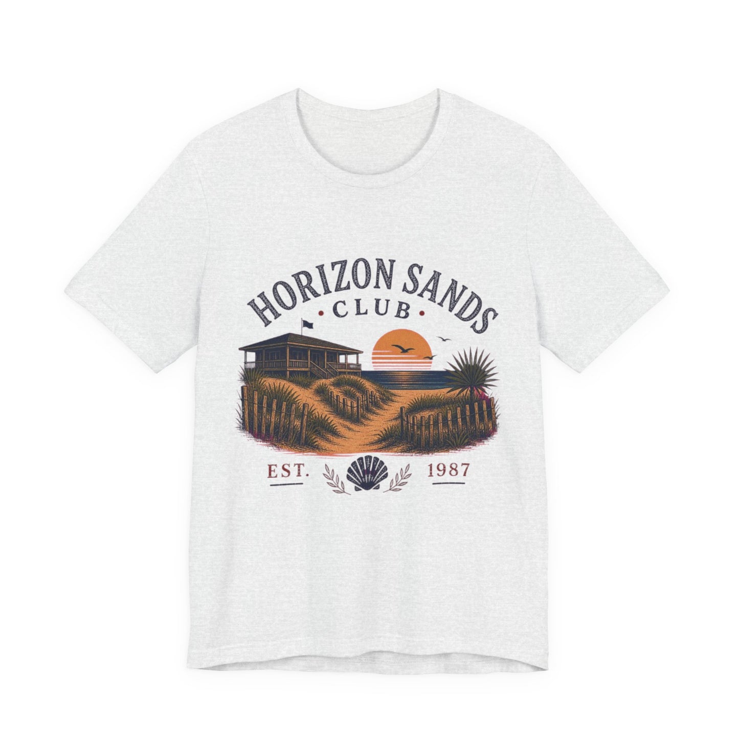 Horizon Sands Club Vintage Graphic Tee – Retro Coastal Sunset Style Shirt