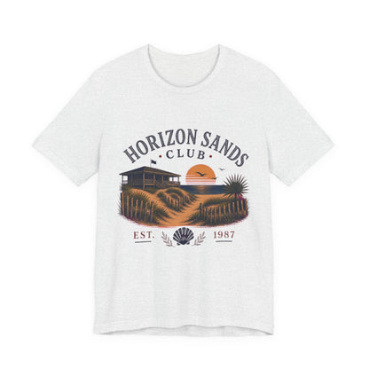 Horizon Sands Club Vintage Graphic Tee – Retro Coastal Sunset Style Shirt