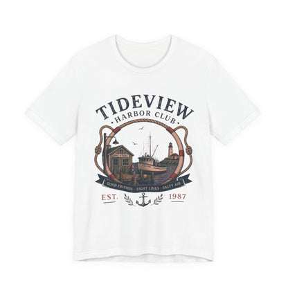 Tideview Harbor Club Vintage Graphic Tee – Retro Fishing Dock Style Shirt