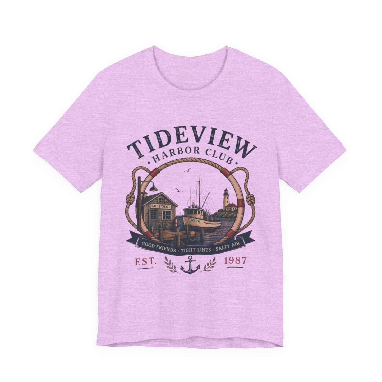 Tideview Harbor Club Vintage Graphic Tee – Retro Fishing Dock Style Shirt
