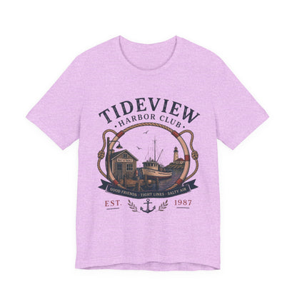 Tideview Harbor Club Vintage Graphic Tee – Retro Fishing Dock Style Shirt